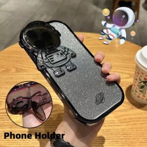 Glitter Astronaut Camera Stand Iphone Case For 11, 12, 13, 14- Pro Max, XR ,14 Plus Invisible Lens Bracket Plating Soft Cover