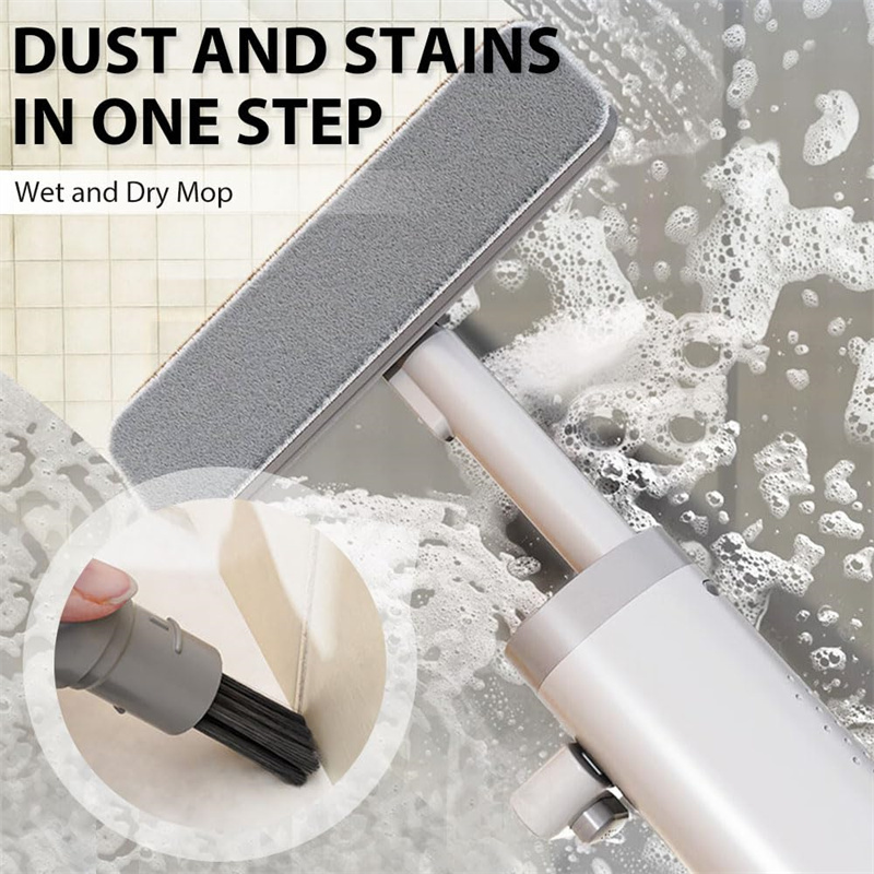 Rotatable Self-Squeeze Mini Mop With Crevice Brush Hand Wash-Free Flat Squeeze Mop With 2 Reusable Microfiber Pads, Microfiber Mop For Wet Dry Use Self Wringing Flat Mop For Floor Cleaning - Image 2