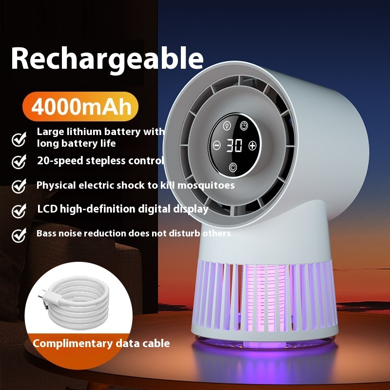 Creative 2-in-1 Mosquito Killing Mini Desk Fan Electric Mosquito Killer USB Rechargeable Fan Night Lamp Home And Outdoor Supplies - Image 4