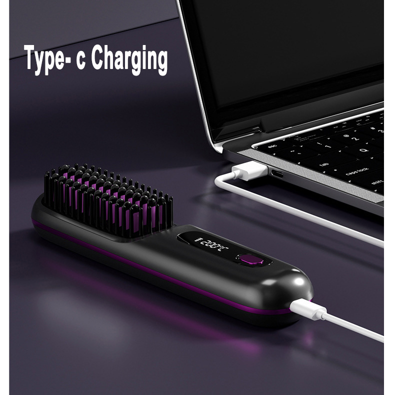 2 In 1 Straight Hair Comb Wireless Hair Straightener Brush Hair Fast Heating Portable Hot Curler USB Charging - Image 3