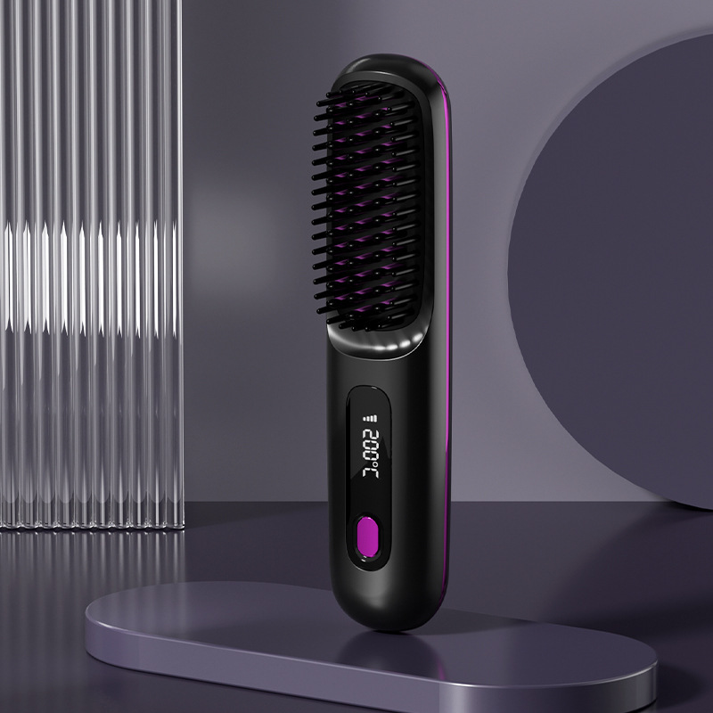 2 In 1 Straight Hair Comb Wireless Hair Straightener Brush Hair Fast Heating Portable Hot Curler USB Charging - Image 8