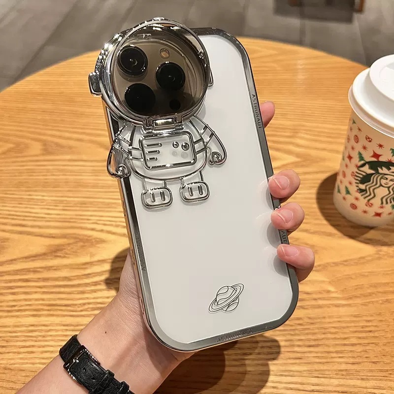 Glitter Astronaut Camera Stand Iphone Case For 11, 12, 13, 14- Pro Max, XR ,14 Plus Invisible Lens Bracket Plating Soft Cover - Image 10