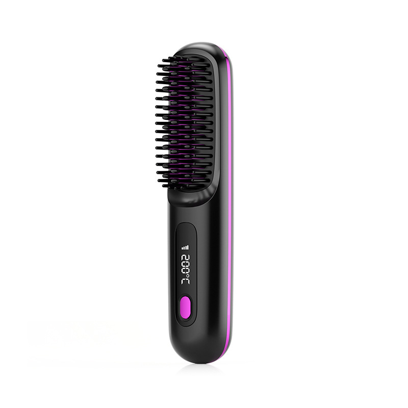 2 In 1 Straight Hair Comb Wireless Hair Straightener Brush Hair Fast Heating Portable Hot Curler USB Charging - Image 10