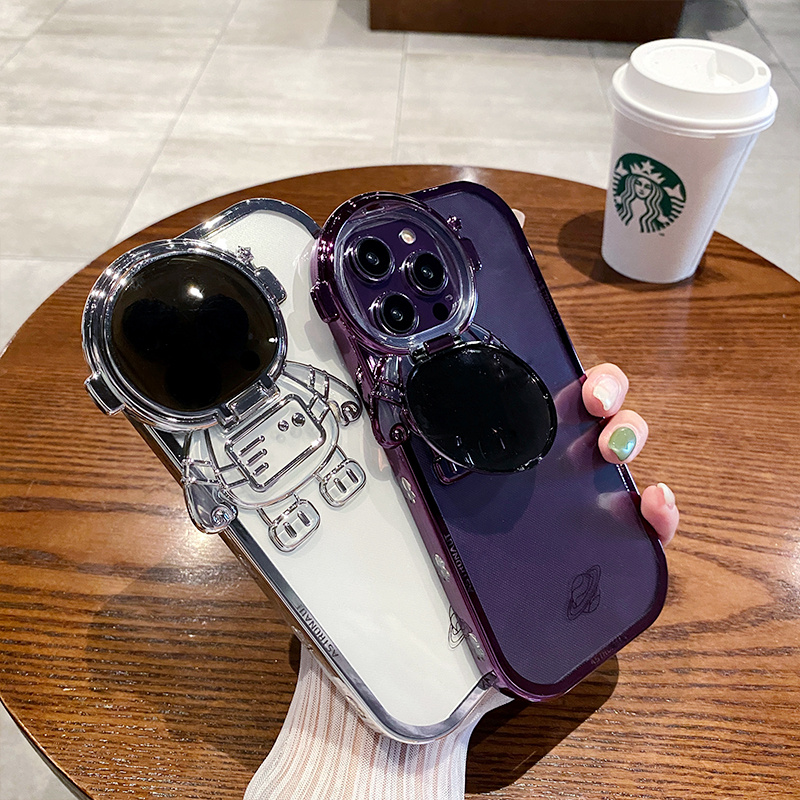 Glitter Astronaut Camera Stand Iphone Case For 11, 12, 13, 14- Pro Max, XR ,14 Plus Invisible Lens Bracket Plating Soft Cover - Image 3
